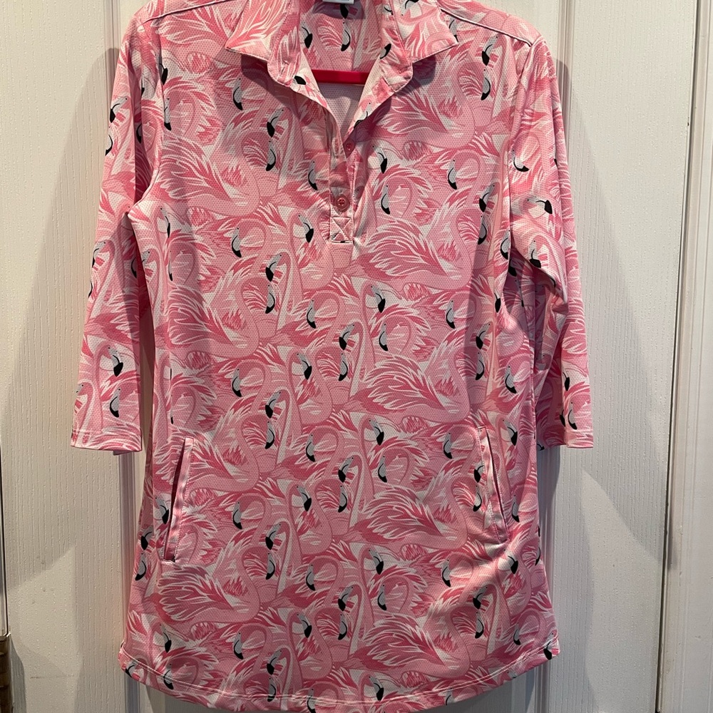 Flamingo pattern long shirt with pockets size M medium